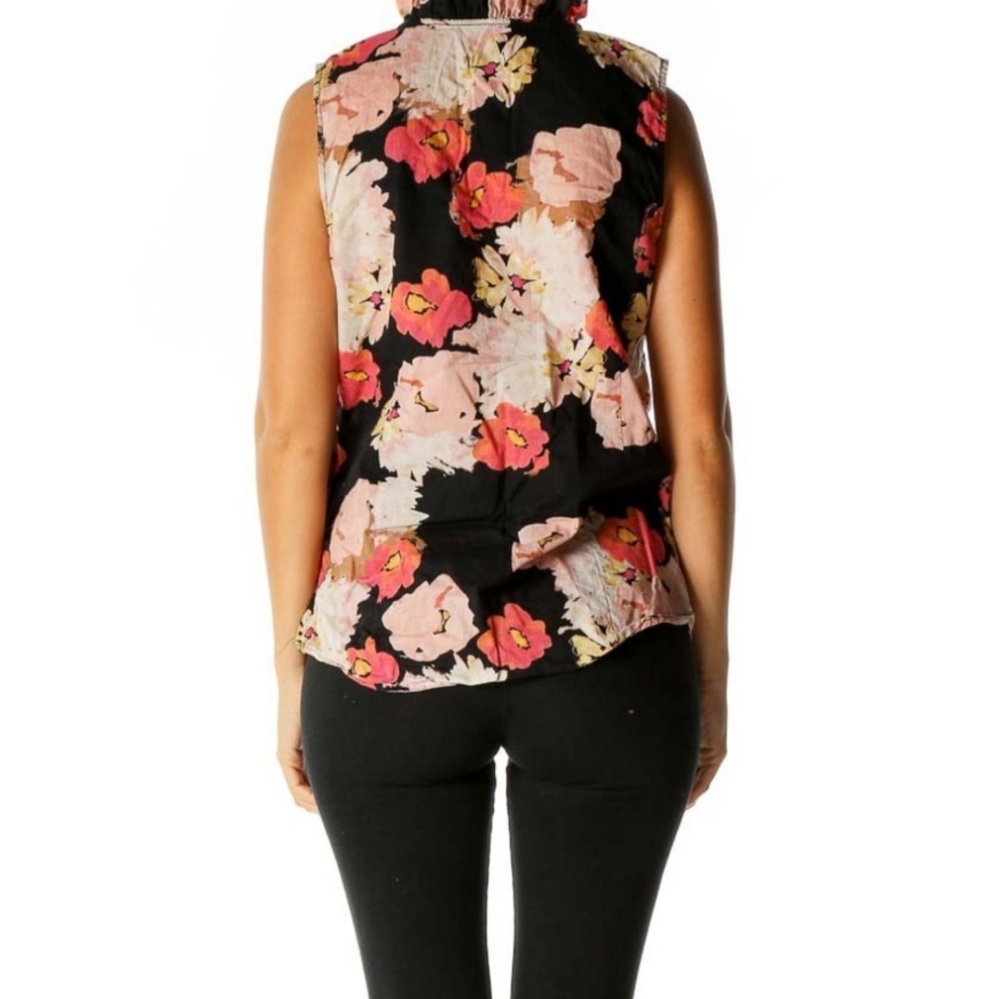 J. Crew Black Floral Print Retro Blouse 100%‎ Cotton - Picture 6 of 6